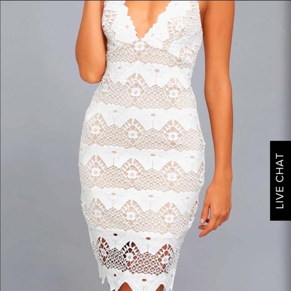 Lulus white lace crochet  midi bodycon dress
